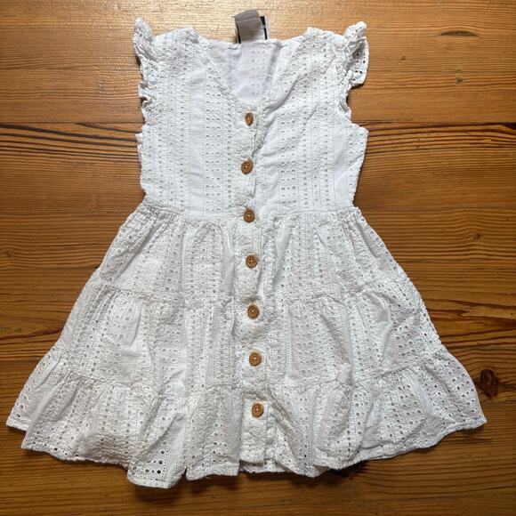 Rare Editions white eyelet ruffle sleeve button up girls dress SIZE 10 - Picture 1 of 4